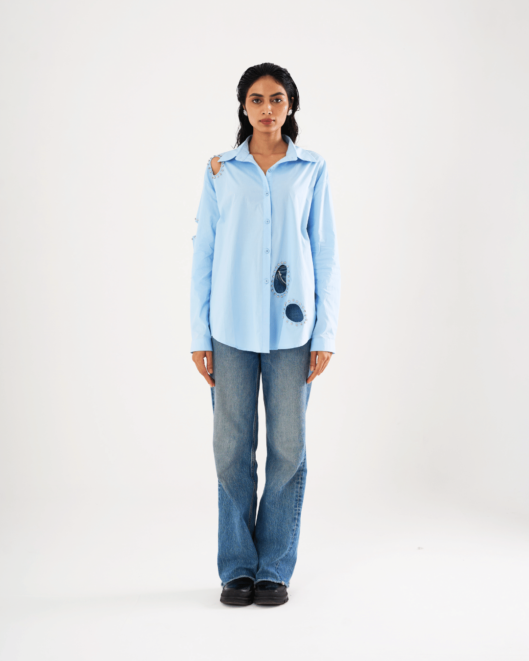 Saphira - Lightweight Cotton Shirt With Cutwork Embellishments.