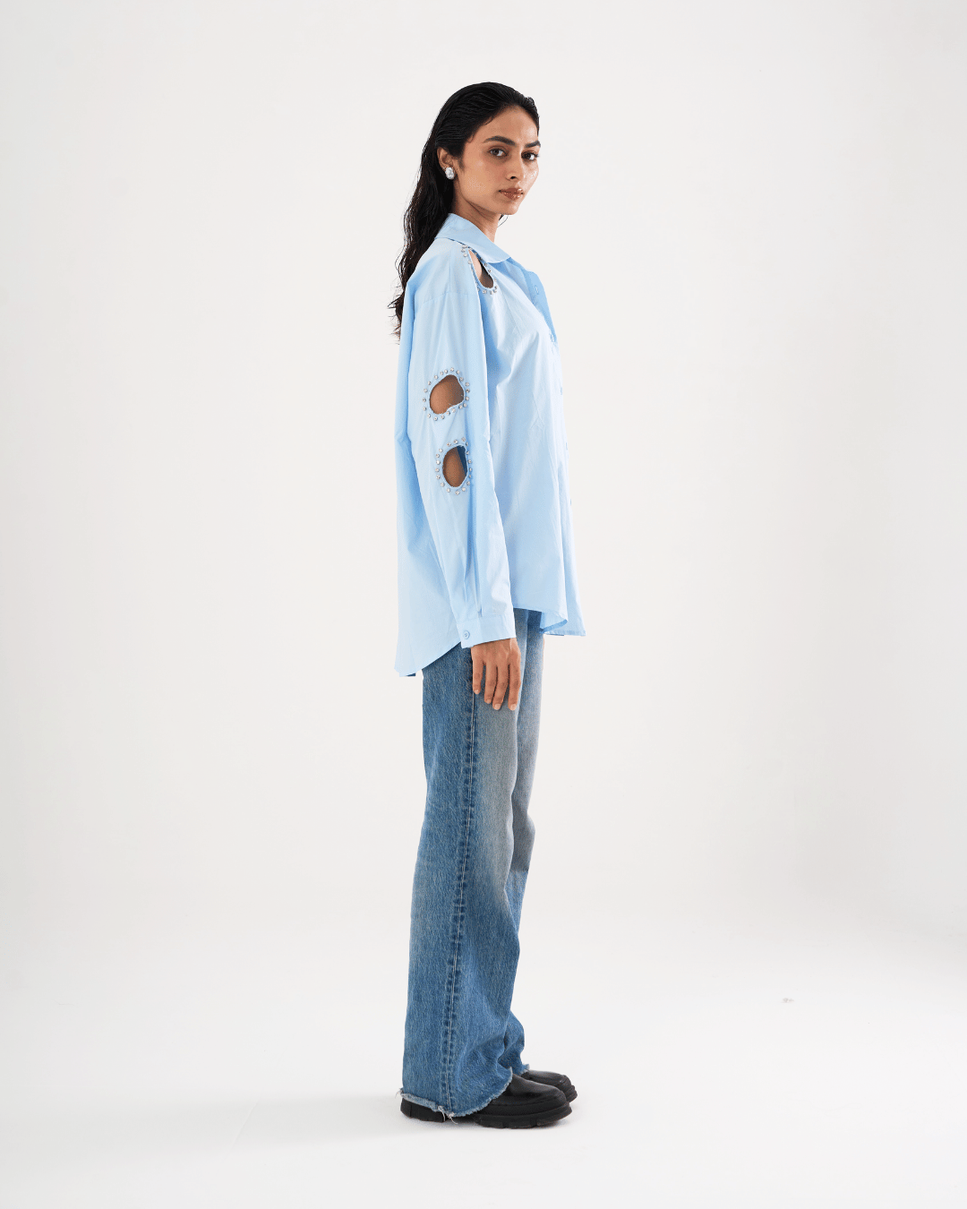 Saphira - Lightweight Cotton Shirt With Cutwork Embellishments.