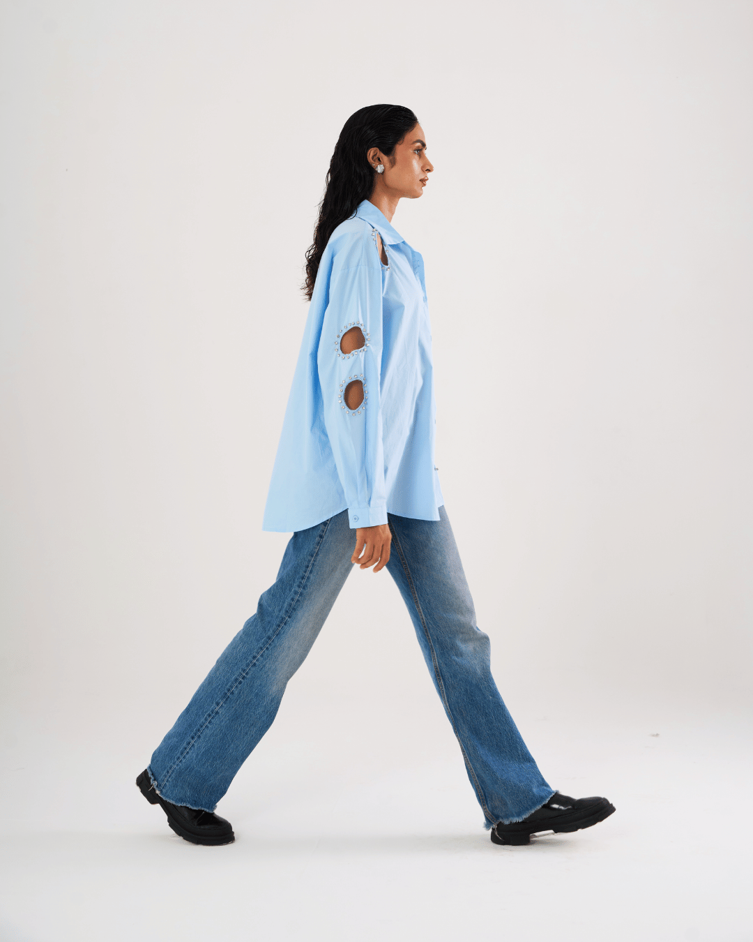 Saphira - Lightweight Cotton Shirt With Cutwork Embellishments.