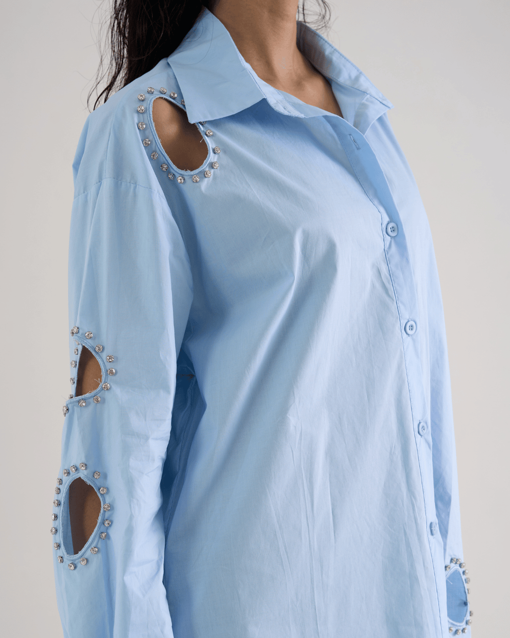 Saphira - Lightweight Cotton Shirt With Cutwork Embellishments.