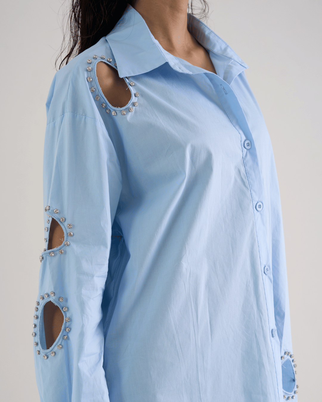 Saphira - Lightweight Cotton Shirt With Cutwork Embellishments.
