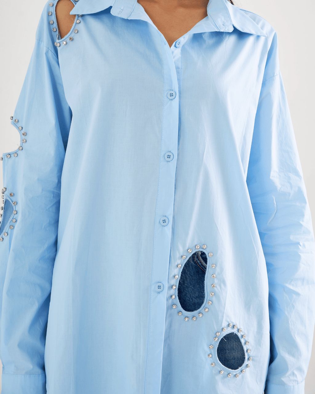 Saphira - Lightweight Cotton Shirt With Cutwork Embellishments.