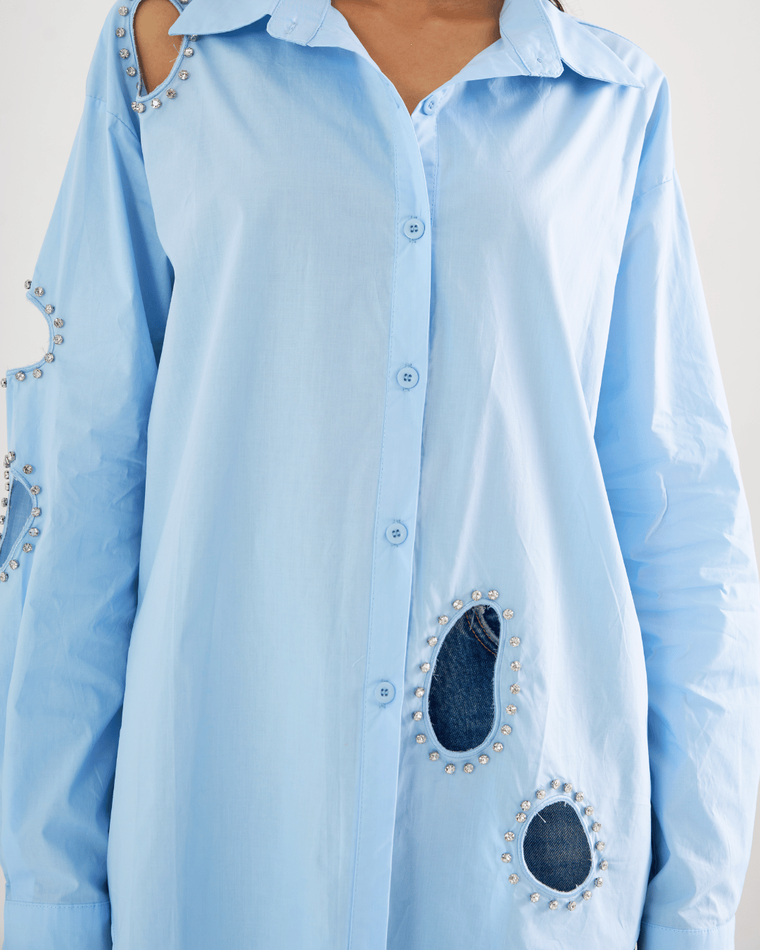 Saphira - Lightweight Cotton Shirt With Cutwork Embellishments.