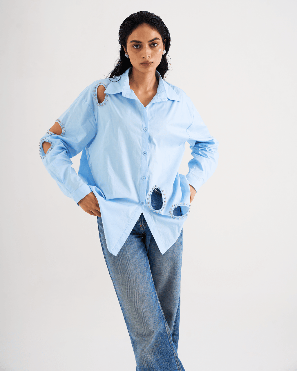 Saphira - Lightweight Cotton Shirt With Cutwork Embellishments.