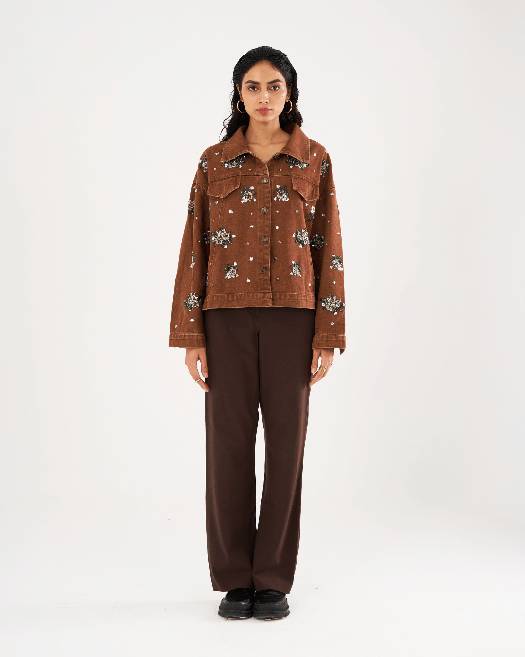 Zara - Floral Beading Sequin Denim Jacket