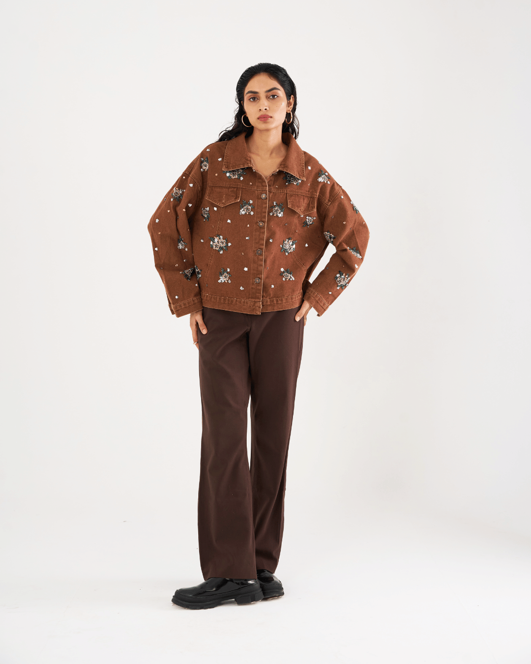 Zara - Floral Beading Sequin Denim Jacket