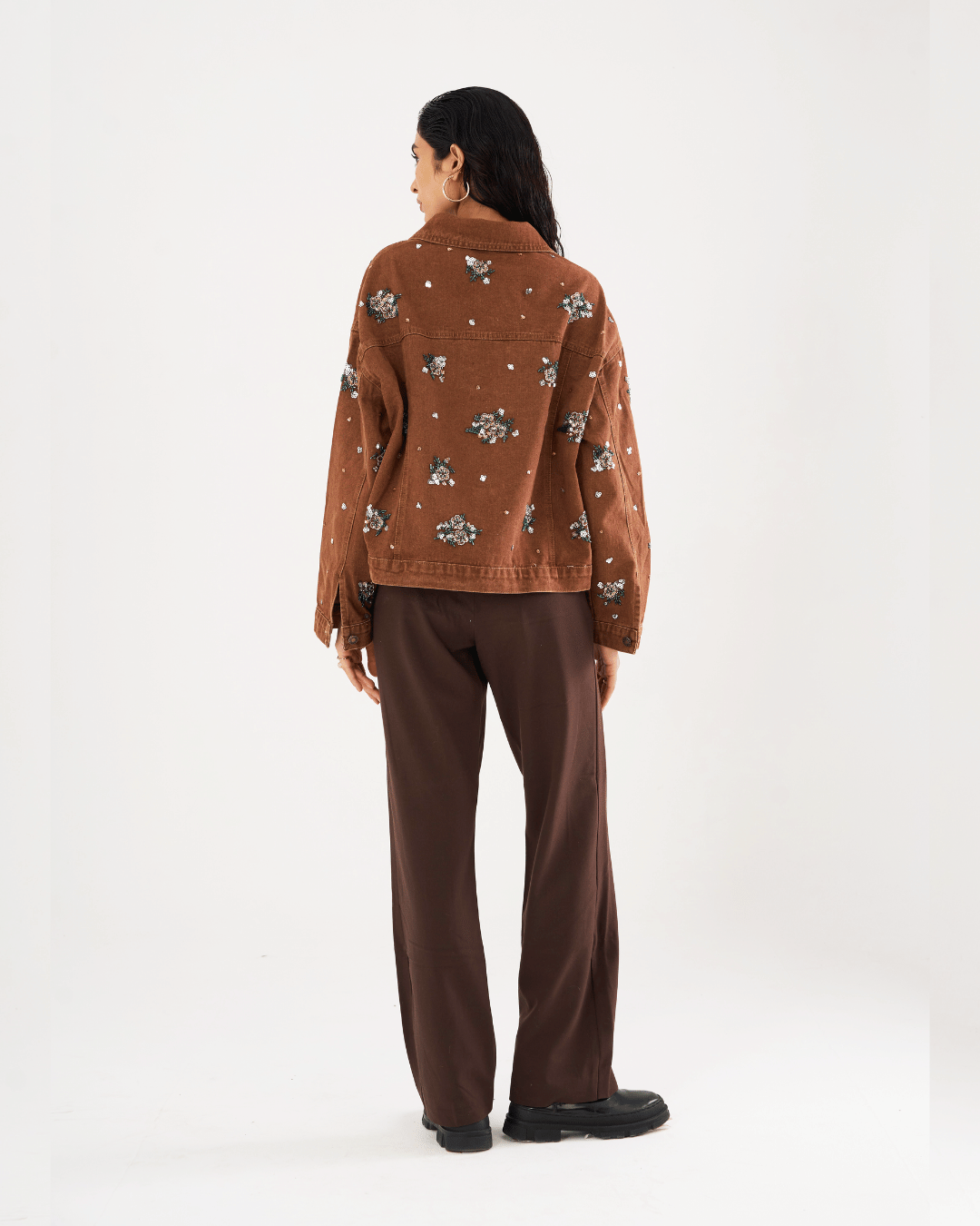 Zara - Floral Beading Sequin Denim Jacket
