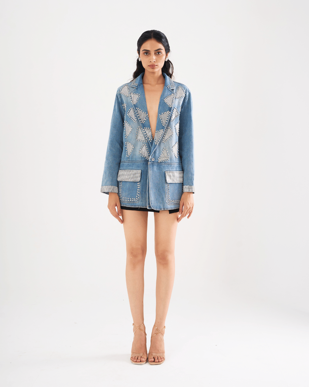 Hayley - Diamante Studded Denim Blazer