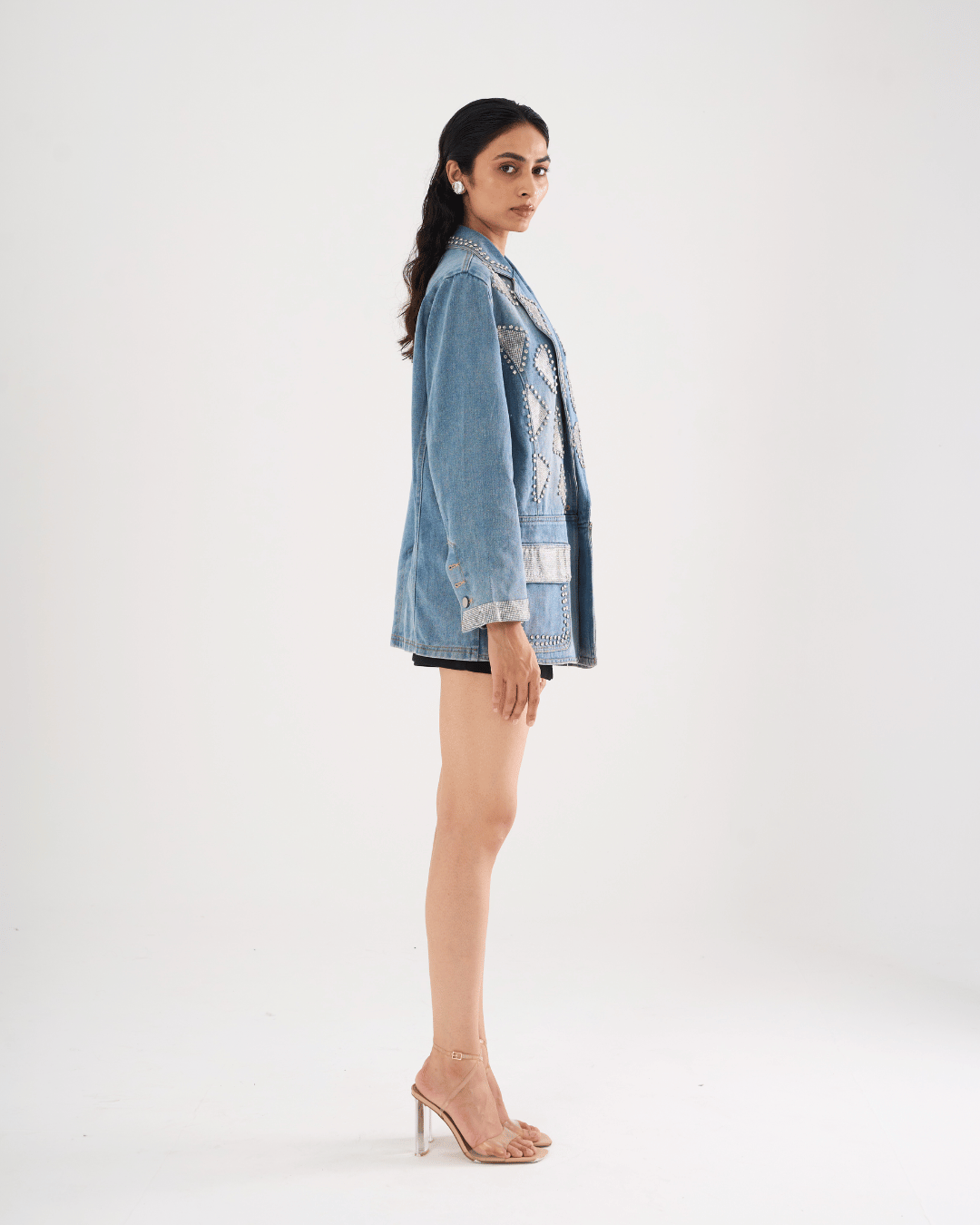 Hayley - Diamante Studded Denim Blazer