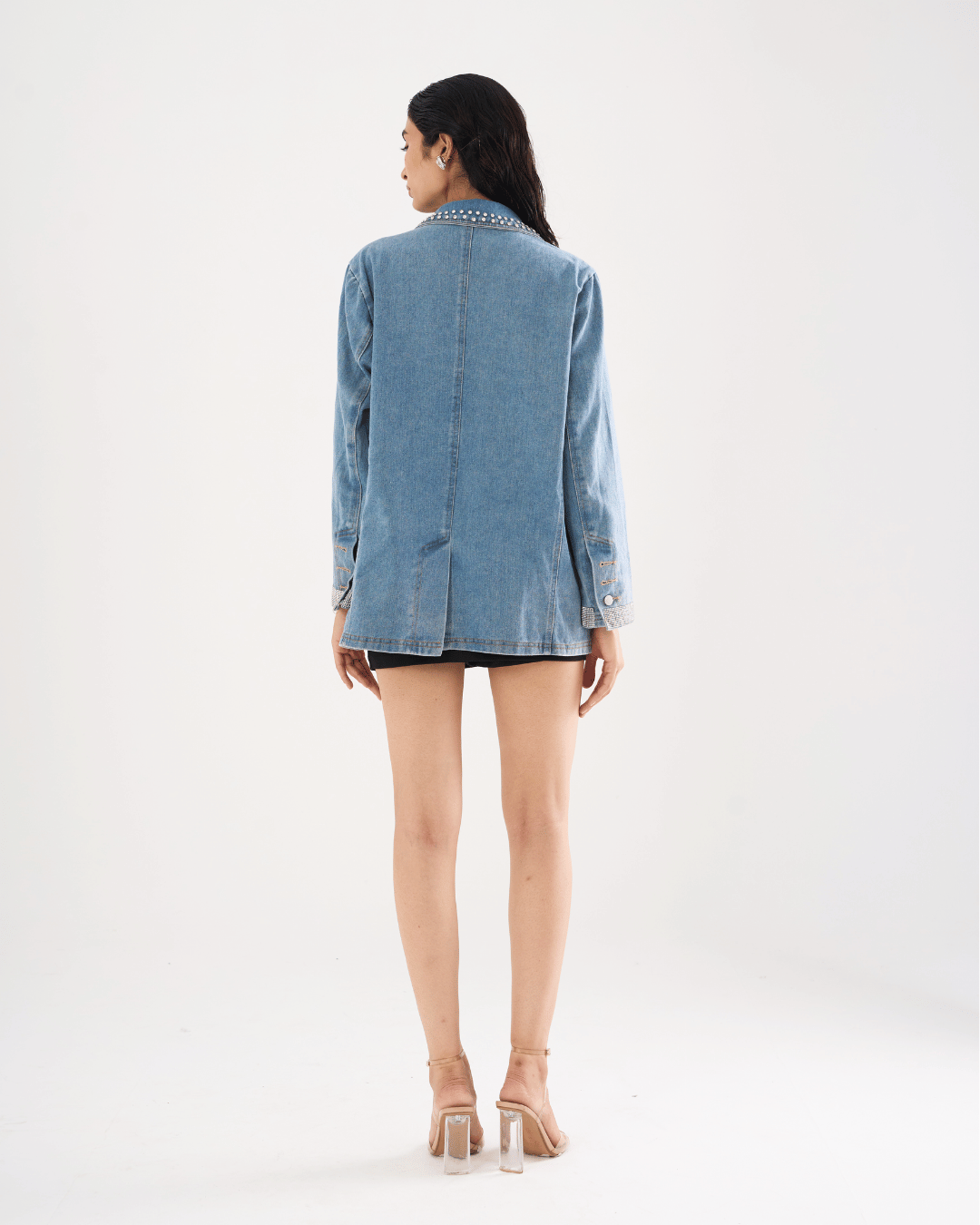 Hayley - Diamante Studded Denim Blazer