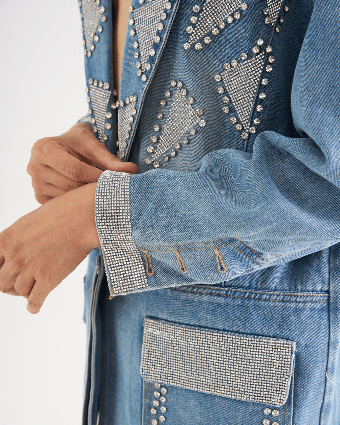 Hayley - Diamante Studded Denim Blazer
