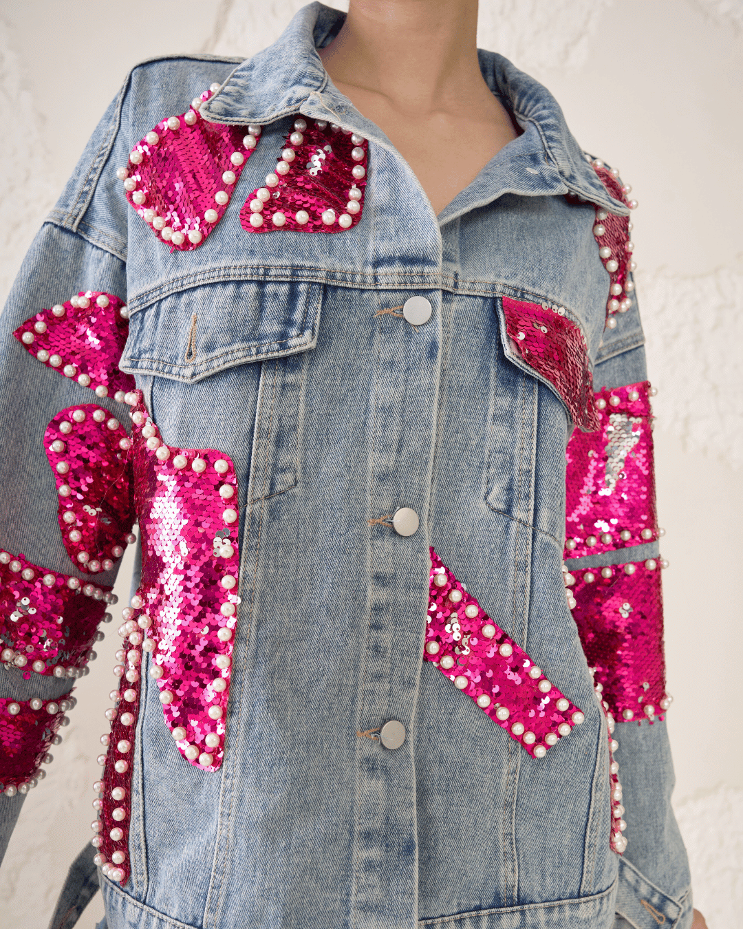 Tindra - Two Tone Sequin Denim Jacket
