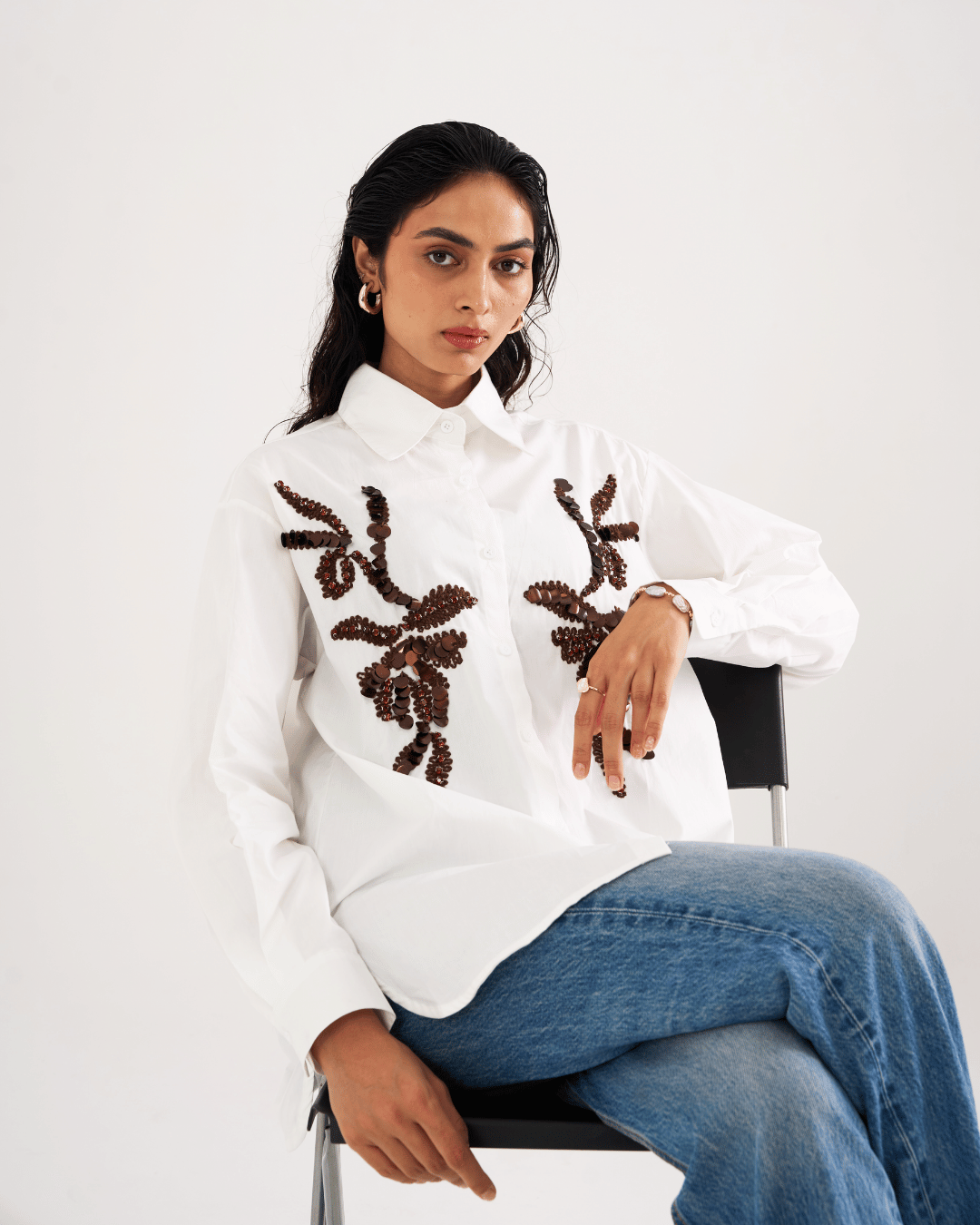 Selene - Lightweight Cotton Shirt With  Embroidery
