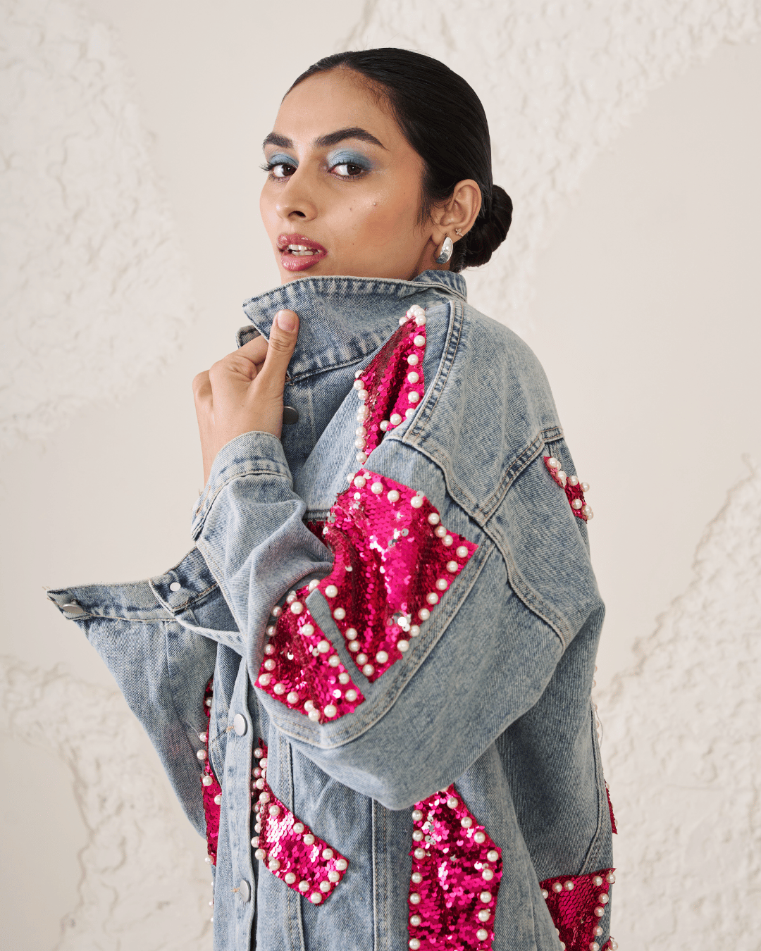 Tindra - Two Tone Sequin Denim Jacket