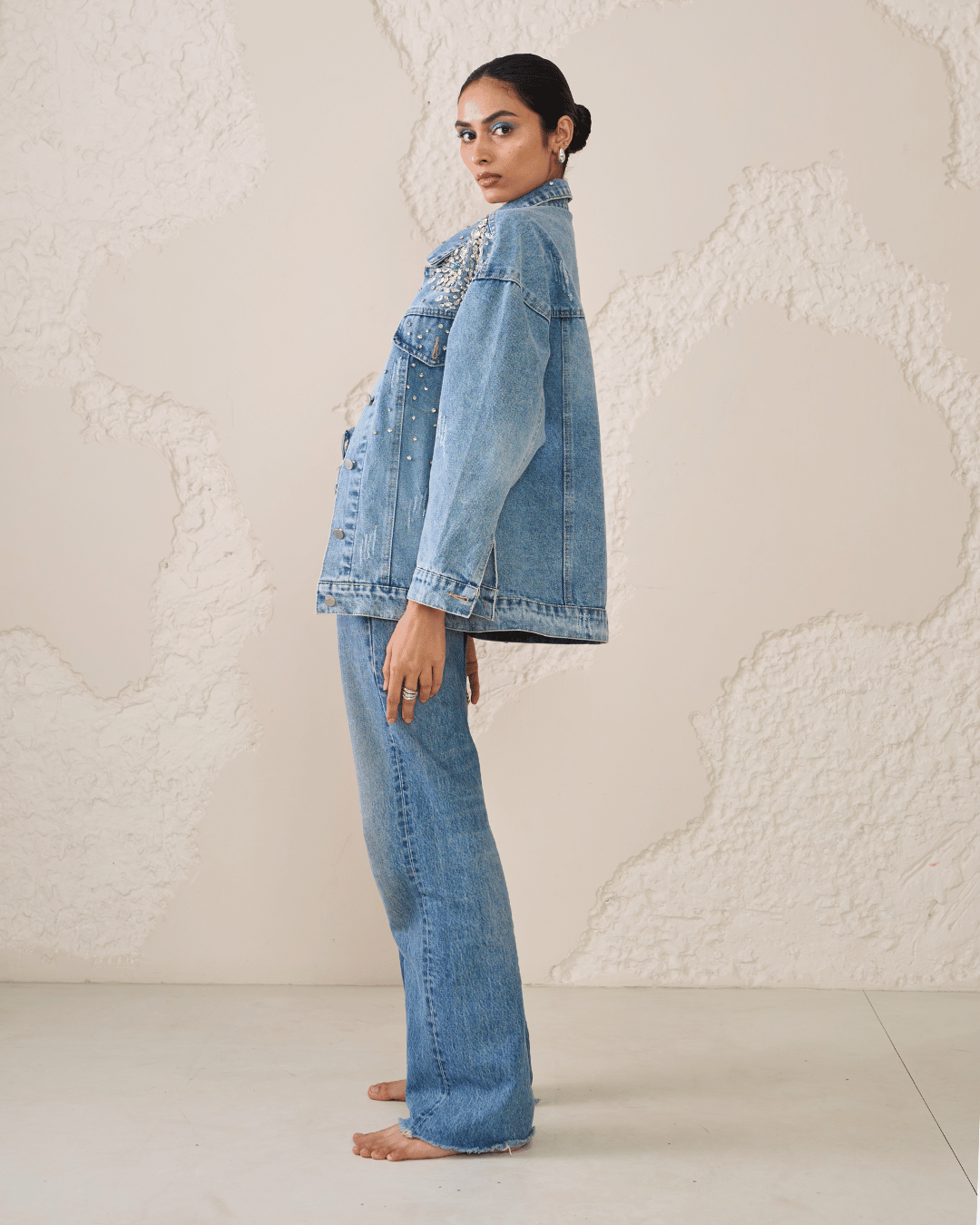 Zinnia - Rhinestone Embellished Oversized Denim Jacket