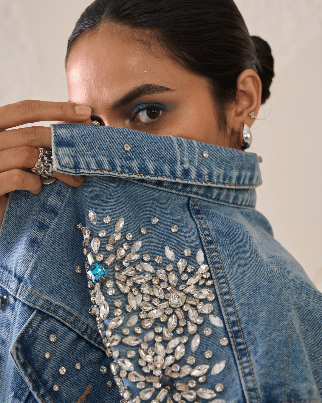 Zinnia - Rhinestone Embellished Oversized Denim Jacket