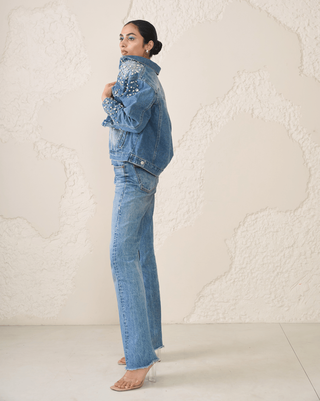 Liora - Crystal Embellished Denim Trucker Jacket