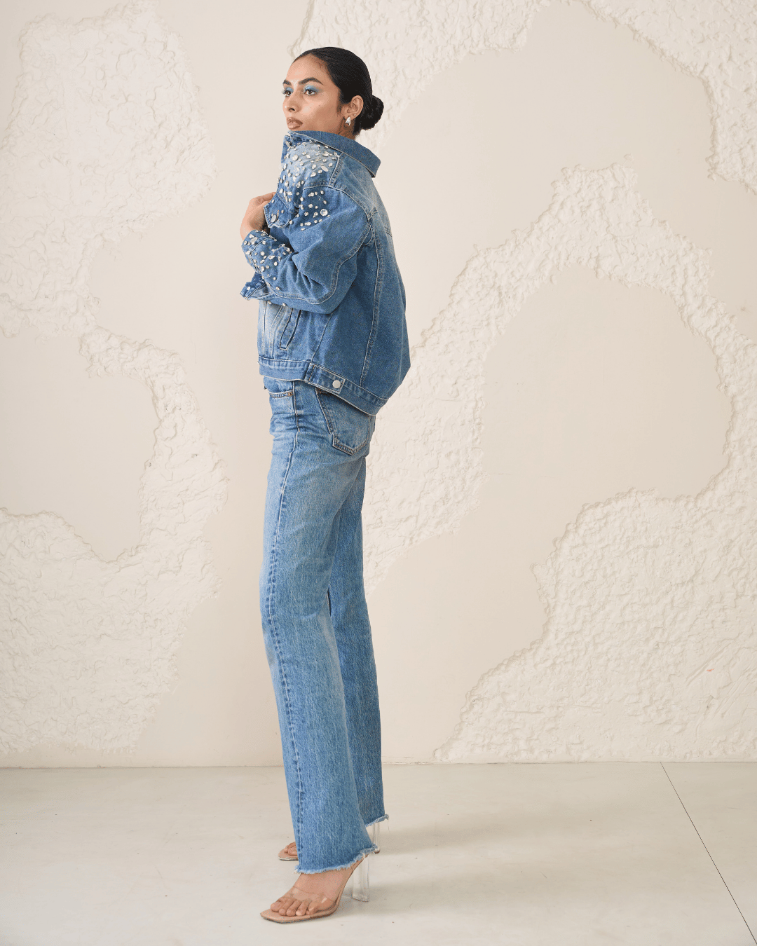 Liora - Crystal Embellished Denim Trucker Jacket