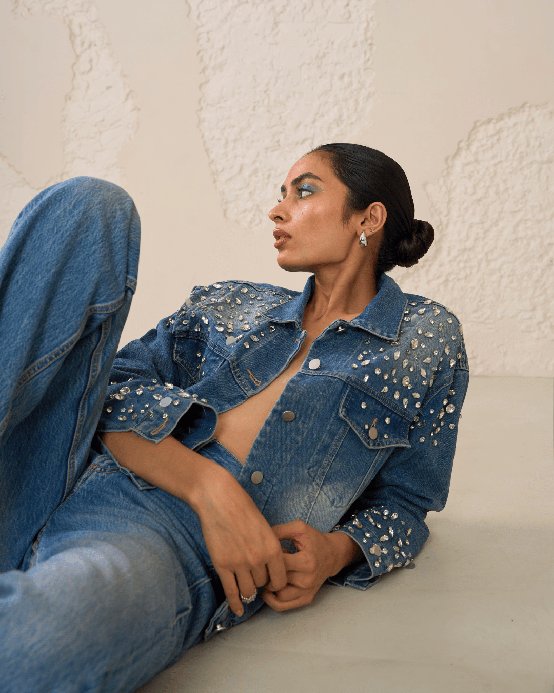 Liora - Crystal Embellished Denim Trucker Jacket