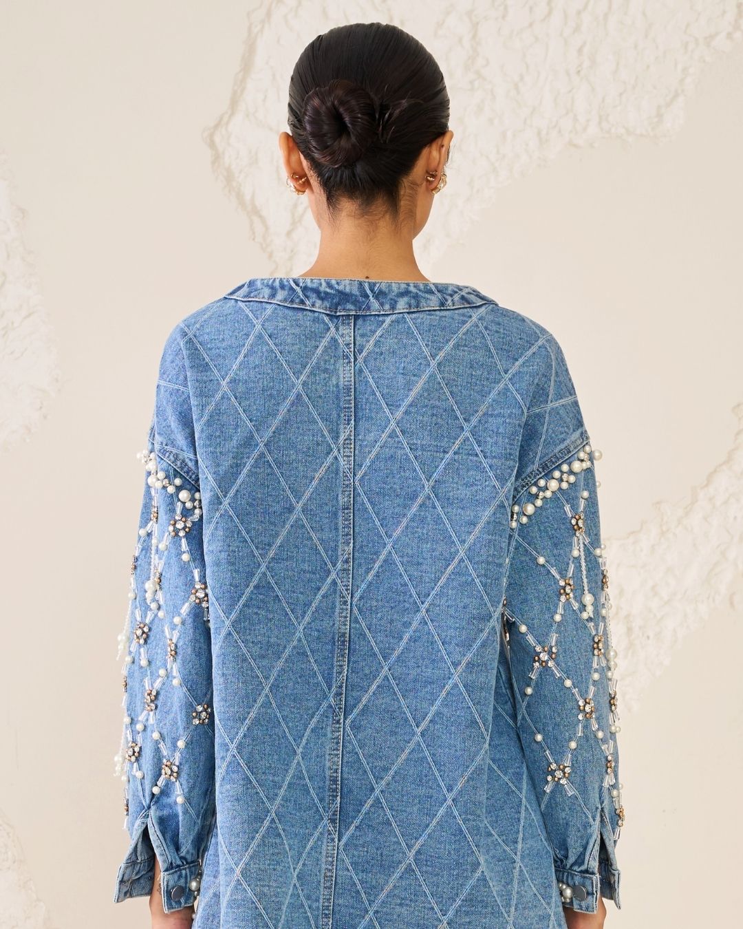 Eira - Metallic Tassel Pearl Denim Jacket
