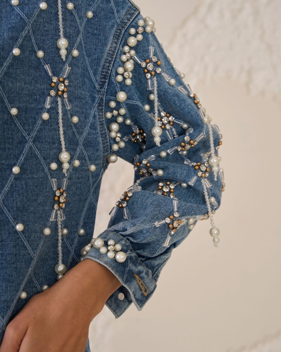 Eira - Metallic Tassel Pearl Denim Jacket