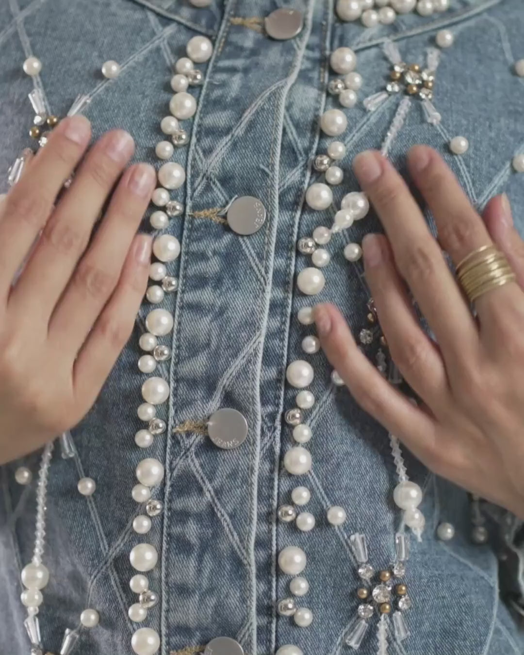 Eira - Metallic Tassel Pearl Denim Jacket
