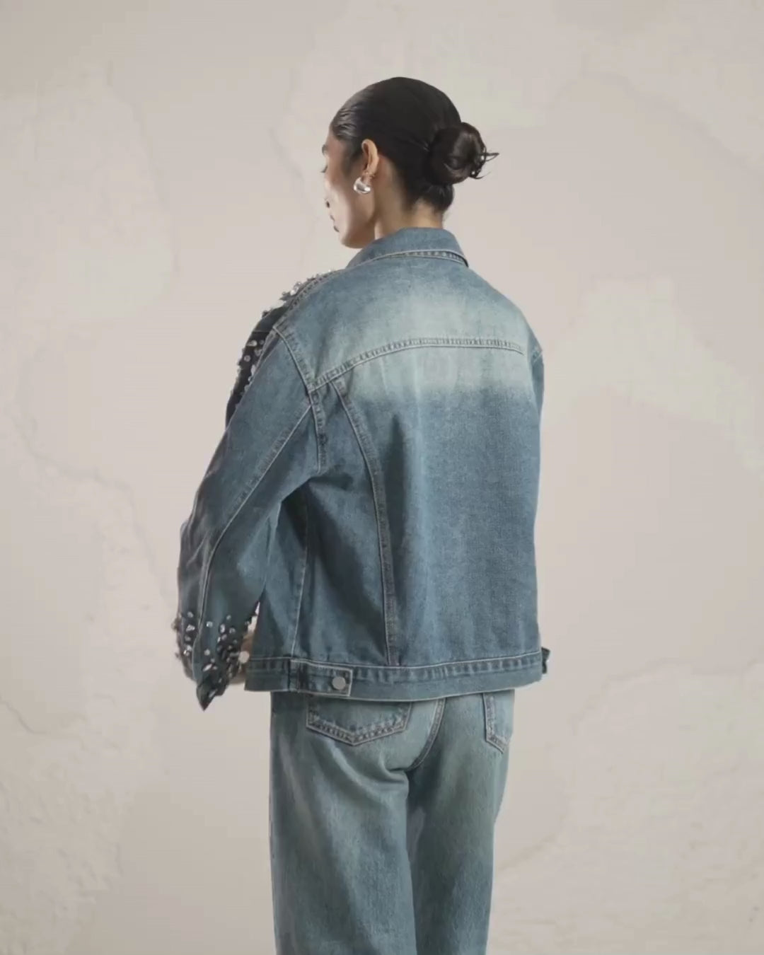 Liora - Crystal Embellished Denim Trucker Jacket