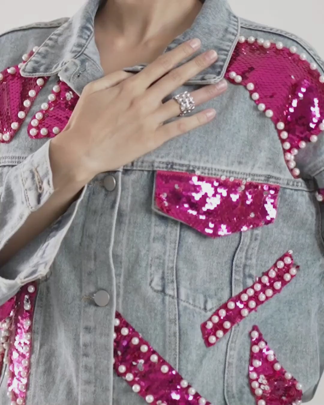 Tindra - Two Tone Sequin Denim Jacket